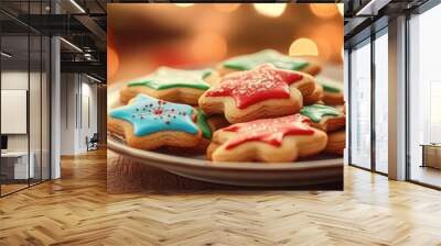 Festive star-shaped cookies with colorful icing, perfect for celebrations and holiday gatherings. Sweet treat for all occasions. Wall mural