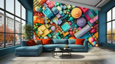 Vibrant geometric shapes create a colorful and dynamic abstract pattern. Perfect for modern art and design projects. Wall mural