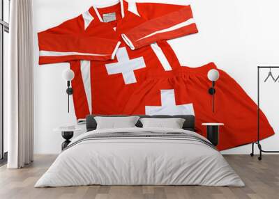 Flag from Switzerland on nylon soccer sportswear clothes Wall mural