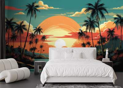 Generative ai illustration of retro print style summer poster background Wall mural