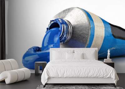 Old tube with blue oil paint, clipping path Wall mural