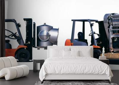 Two Orange forklift standind isolated on white Wall mural