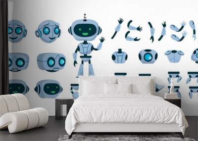 Futuristic robot constructor flat icon set. Cartoon android character design isolated vector illustration collection. Electronic equipment and humanoid animation concept Wall mural