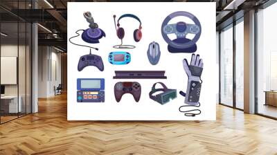 Game gadgets set. Collection of devices for videogaming. Can be used for topics like leisure, entertainment, virtual, reality Wall mural