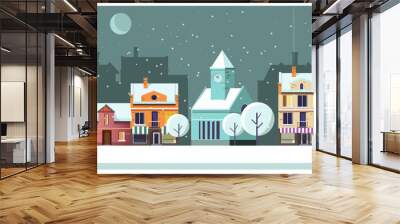 winter night townscape with houses and moon vector illustration Wall mural