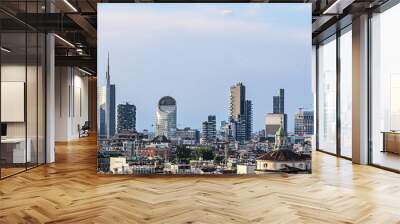 Milan, new panoramic skyline 2024. The picture was taken from the Duomo cathedral and shows the new buildings and skyscrapers of the Garibaldi district.  Wall mural