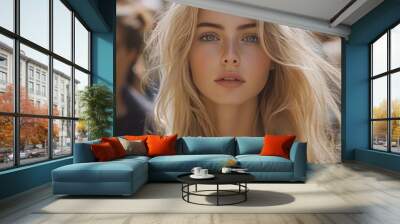 Close up photograph of a blonde female model, fashion editorial Wall mural