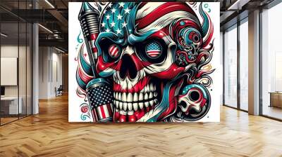 Skull with flag americus and rocket Wall mural