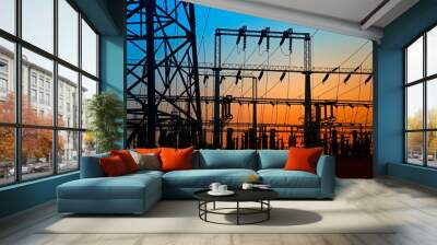 High voltage electric tower line Wall mural