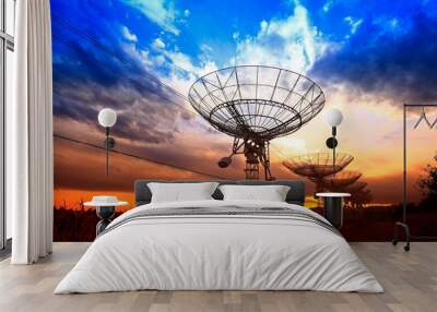 The silhouette of a radio telescope observatory Wall mural