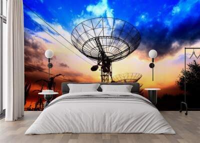 The silhouette of a radio telescope observatory Wall mural