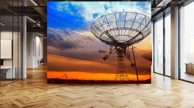 The silhouette of a radio telescope observatory Wall mural