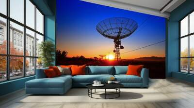 The silhouette of a radio telescope observatory Wall mural