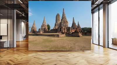 Beautiful ancient site in Wat Maha That Ayutthaya as a world heritage site, Thailand Wall mural