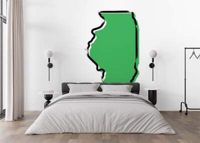 Stylized green sketch map of Illinois Wall mural