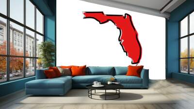 Stylized red sketch map of Florida Wall mural