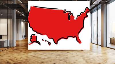 Stylized red sketch map of USA Wall mural