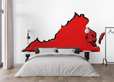 Stylized red sketch map of Virginia Wall mural