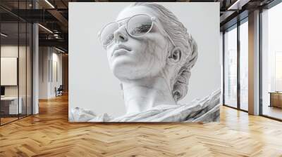 A modern statue wearing sunglasses combines classical art with contemporary style, showcasing a unique blend of tradition and modernity. Wall mural