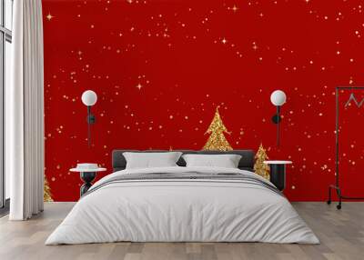 christmas background with gold christmas tree landscape Wall mural