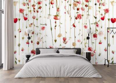 Beautiful Hanging Flower Arrangement with Red and White Roses on Black Background for Elegant Home Decor and Event Decoration Wall mural