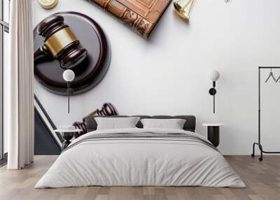 Elegant Frame Border Background with Judge Gavel, Law Books, and Scales of Justice for Legal and Judicial Concepts Wall mural