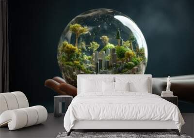 ESG environment social governance concept. Hand-holding crystal globe. Business cooperation for a sustainable environment.World sustainable environment concept. AI Generative. Wall mural