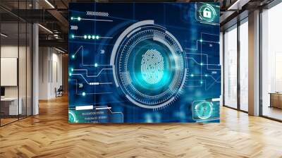 Fingerprint technology scan provides security access. Advanced technological verification future and cybernetic. Biometrics authentication and identity Concept. 3D Rendering. Wall mural