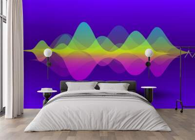 Multicolor abstract fluid sound wave. Audio digital equaliser technology, pulse musical, and light frequency. Vector illustration. Wall mural