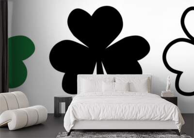 St Patrick's Day three leaf shamrock clover irish good luck fortune flat vector icon set isolated on transparent background Wall mural