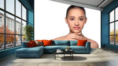 Beauty Woman Portrait. Beautiful brunette woman with perfect fresh clean skin posing and looking at camera. Spa and Skin Care Concept Wall mural