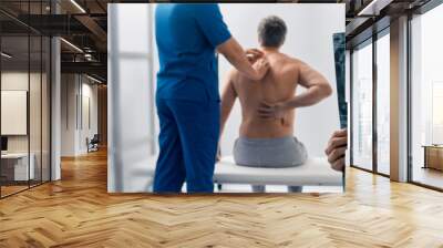 Complex examination and treatment of pain in cervical spine with examination and MRI of spine in manual therapy medical clinic. Osteopathy Wall mural