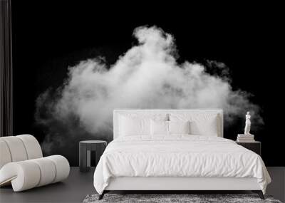 Beautiful single white cloud isolated over black background Wall mural