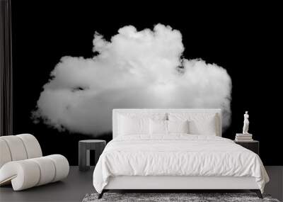 White cloud isolated on black background, Black sky and single white cloud Wall mural