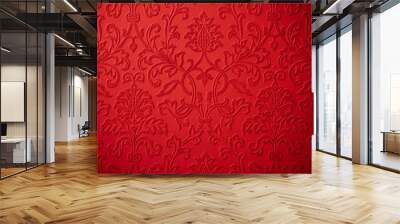 elegant christmas cherry red baroque repeating flower Wall mural