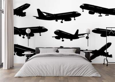 set of silhouettes of airplanes, flat design  Wall mural