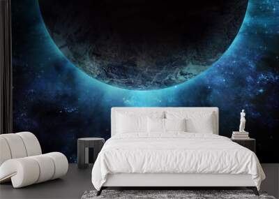 huge planet from space and blue stars, abstract space illustration Wall mural