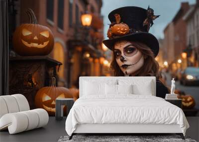 halloween witch with pumpkin Wall mural