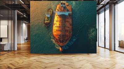 Aerial View of Cargo Ships in the Ocean Wall mural