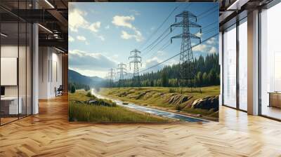 Electricity transmission towers Generative AI Wall mural