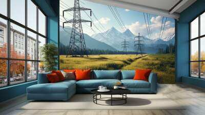 Electricity transmission towers Generative AI Wall mural