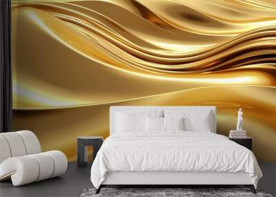 Gold 3 d background with wave Generative AI Wall mural