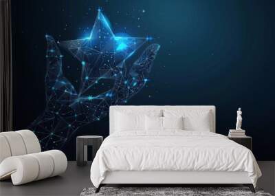 hand holding a star made of lines and dots technology concept Wall mural