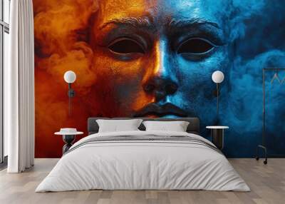 Metallic Mask in Smoke Wall mural