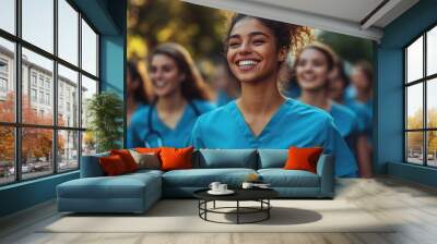 Smiling Nurse in Blue Scrubs Wall mural