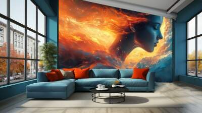 Woman in Flames and Cosmic Waters Wall mural