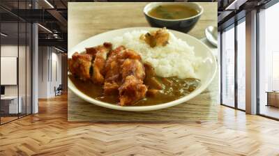 deep fried chicken dressing with Japanese curry on rice topping slice pickled cabbage Wall mural