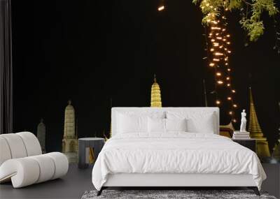 temple of emerald Buddha or wat Phra Kaew travel location and landmark in Thailand on the night Wall mural