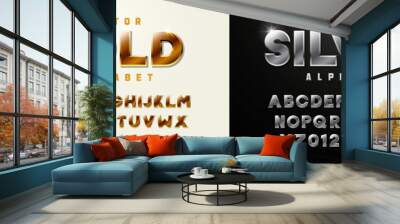 2 in one premium vector alphabets. Gold and Silver metal. Metallic fonts 3d effect typographic elements. Three dimensional typeface effect Wall mural