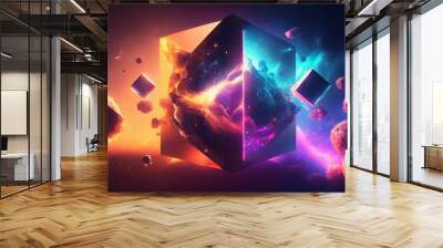 3d Mystical Colorful Cube Concept Art, Background - AI Generated Wall mural